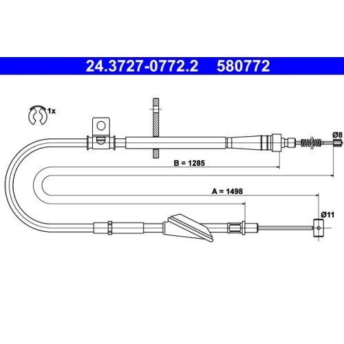 Seilzug, Feststellbremse ATE 24.3727-0772.2 für OPEL, hinten rechts