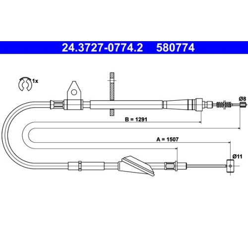 Seilzug, Feststellbremse ATE 24.3727-0774.2 für OPEL SUZUKI, hinten rechts