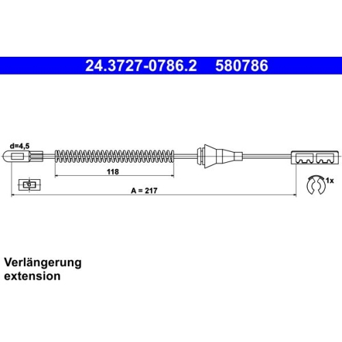 Seilzug, Feststellbremse ATE 24.3727-0786.2 für OPEL, hinten