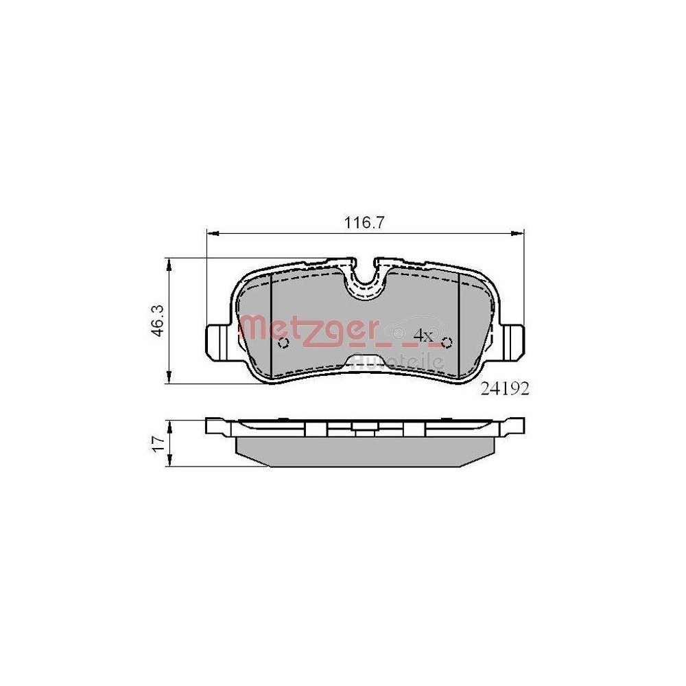 Bremsbelagsatz, Scheibenbremse METZGER 1170877 für LAND ROVER, Hinterachse