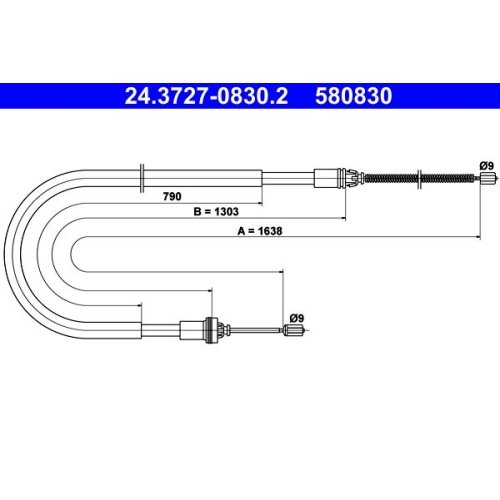 Seilzug, Feststellbremse ATE 24.3727-0830.2 für PEUGEOT, hinten