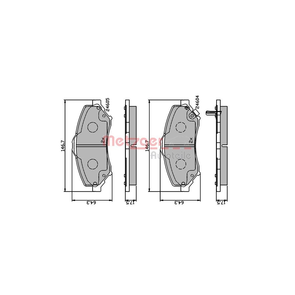 Bremsbelagsatz, Scheibenbremse METZGER 1170883 für CHRYSLER DODGE FIAT VW JEEP