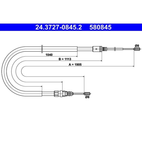 Seilzug, Feststellbremse ATE 24.3727-0845.2 für PEUGEOT, hinten