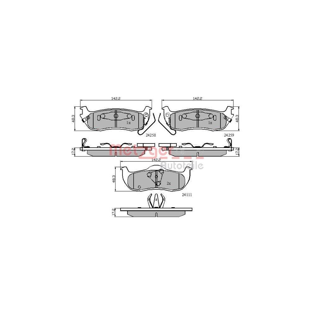 Bremsbelagsatz, Scheibenbremse METZGER 1170884 für NISSAN JEEP, Hinterachse