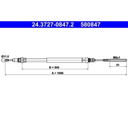 Seilzug, Feststellbremse ATE 24.3727-0847.2 für CITROËN FIAT PEUGEOT