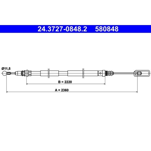 Seilzug, Feststellbremse ATE 24.3727-0848.2 für CITROËN FIAT PEUGEOT