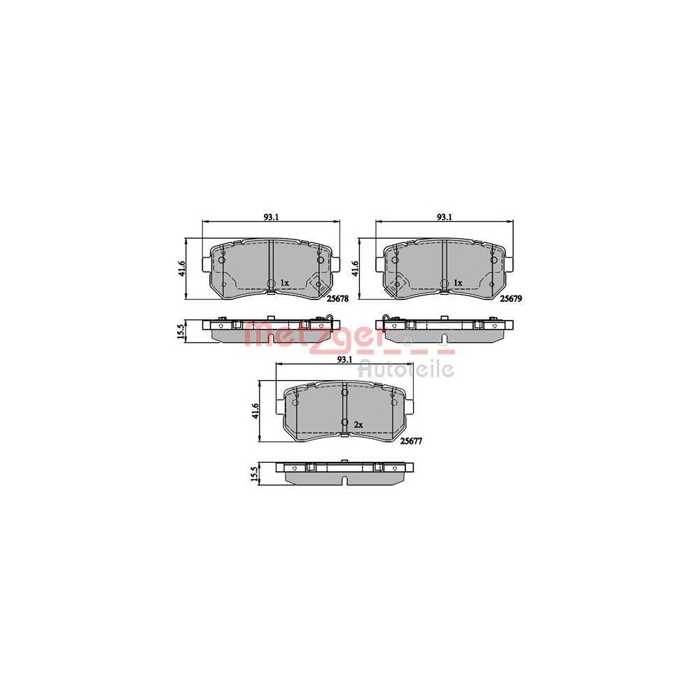 Bremsbelagsatz, Scheibenbremse METZGER 1170886 für HYUNDAI KIA, Hinterachse