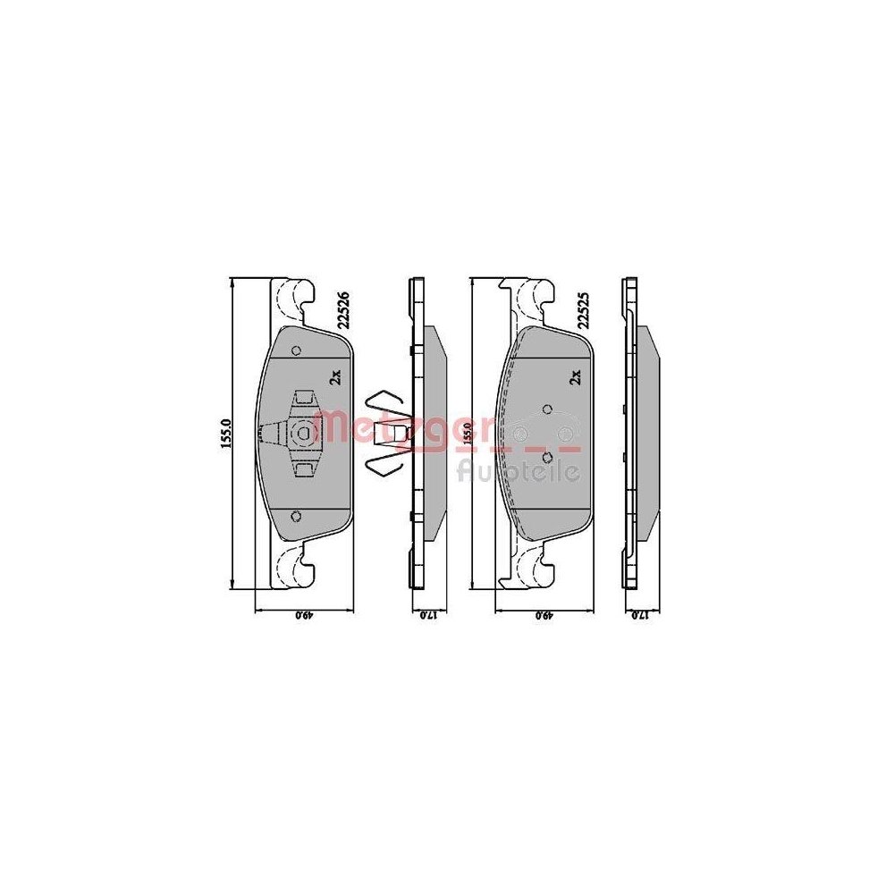 Bremsbelagsatz, Scheibenbremse METZGER 1170889 für RENAULT DACIA, Vorderachse