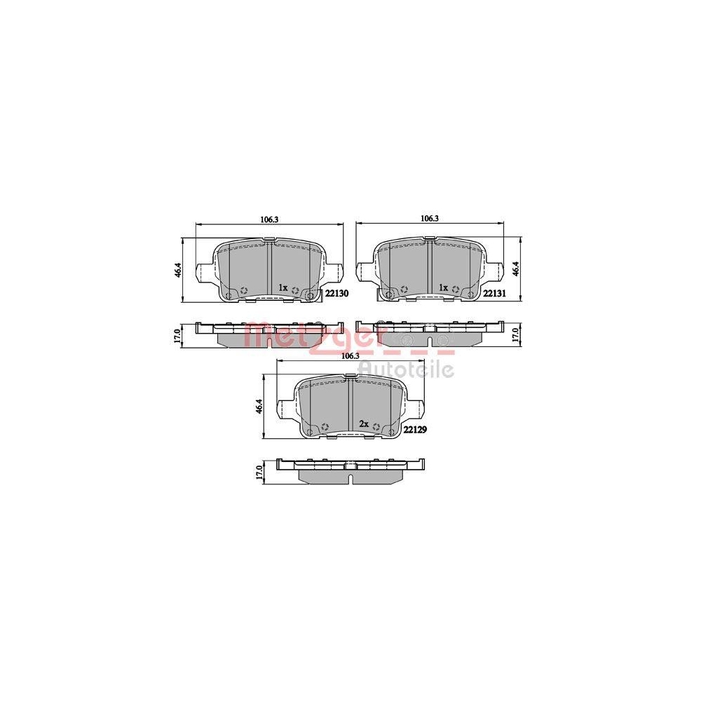 Bremsbelagsatz, Scheibenbremse METZGER 1170892 GREENPARTS für OPEL, Hinterachse