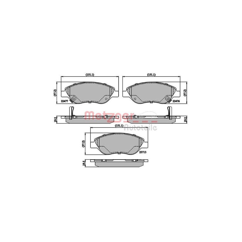 Bremsbelagsatz, Scheibenbremse METZGER 1170897 für FIAT, Vorderachse