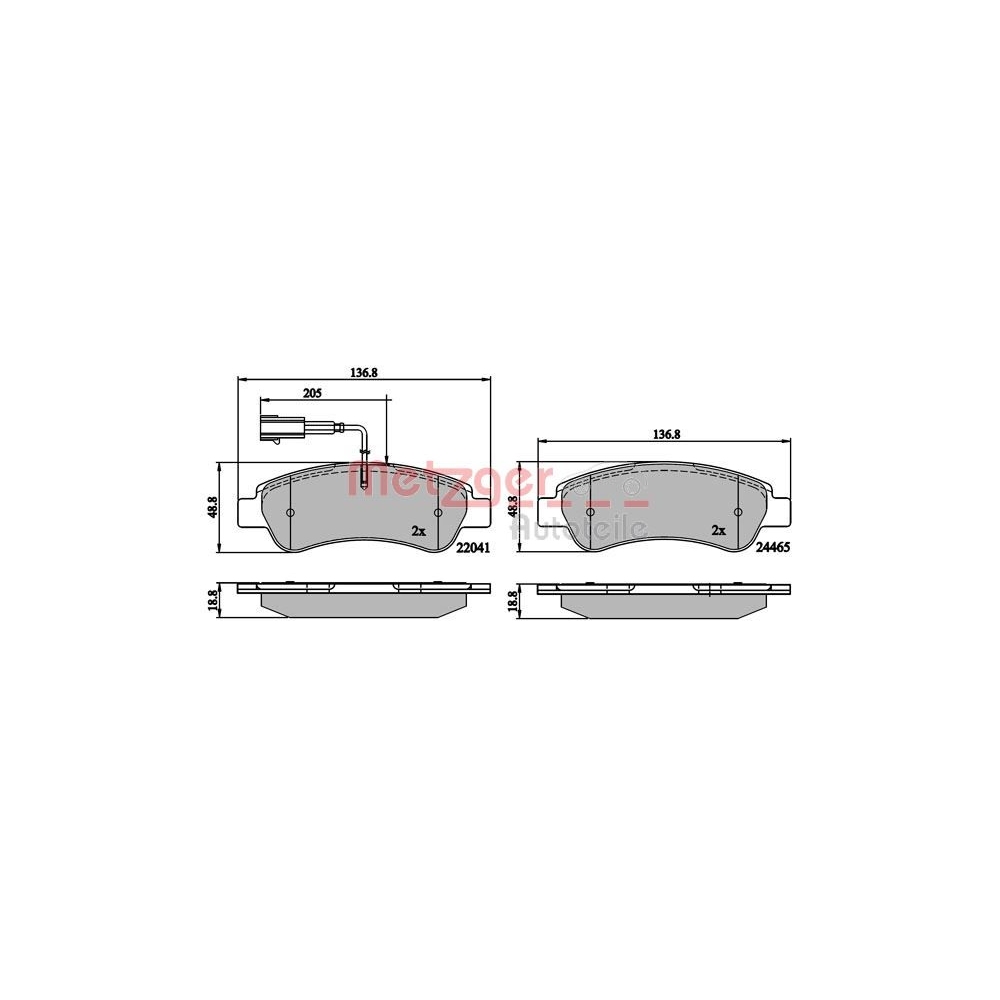 Bremsbelagsatz, Scheibenbremse METZGER 1170899 für CITROËN FIAT PEUGEOT