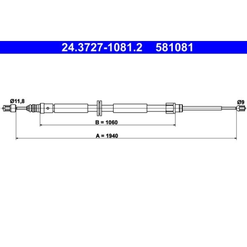 Seilzug, Feststellbremse ATE 24.3727-1081.2 für RENAULT, hinten