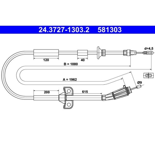 Seilzug, Feststellbremse ATE 24.3727-1303.2 für VOLVO, hinten