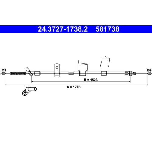 Seilzug, Feststellbremse ATE 24.3727-1738.2 für NISSAN, hinten links