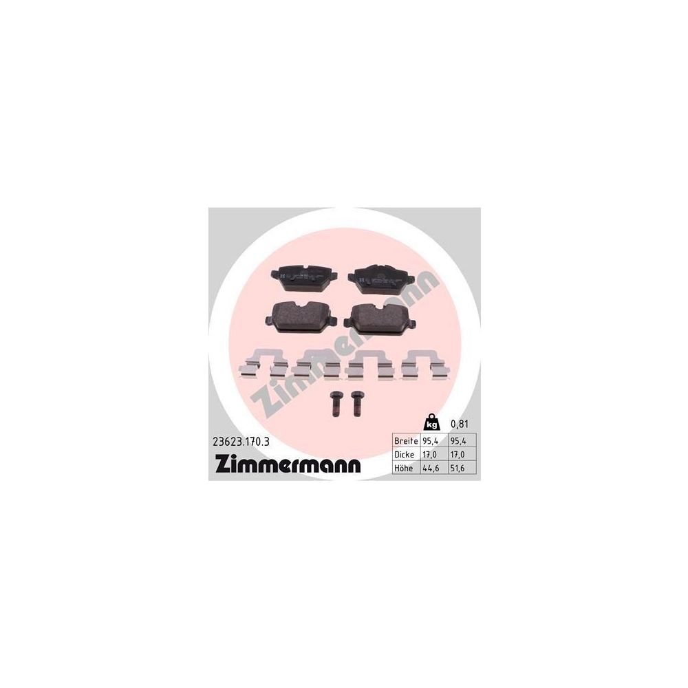 Bremsbelagsatz, Scheibenbremse ZIMMERMANN 23623.170.3 für BMW MINI, Hinterachse