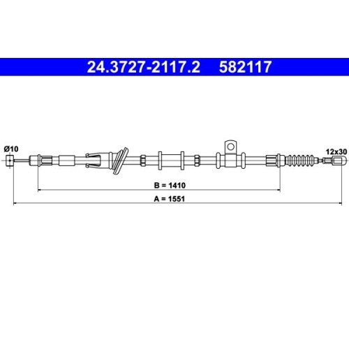 Seilzug, Feststellbremse ATE 24.3727-2117.2 für MITSUBISHI, hinten rechts