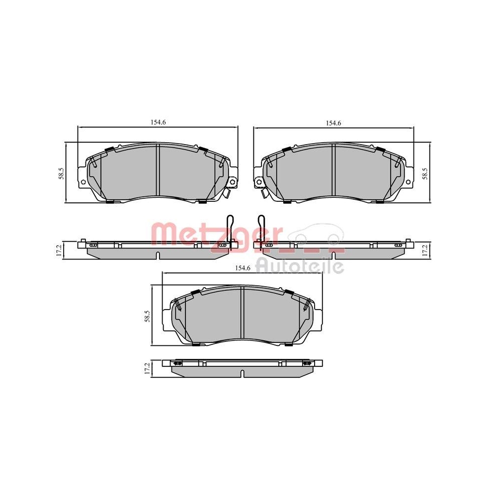 Bremsbelagsatz, Scheibenbremse METZGER 1170911 für HONDA, Vorderachse
