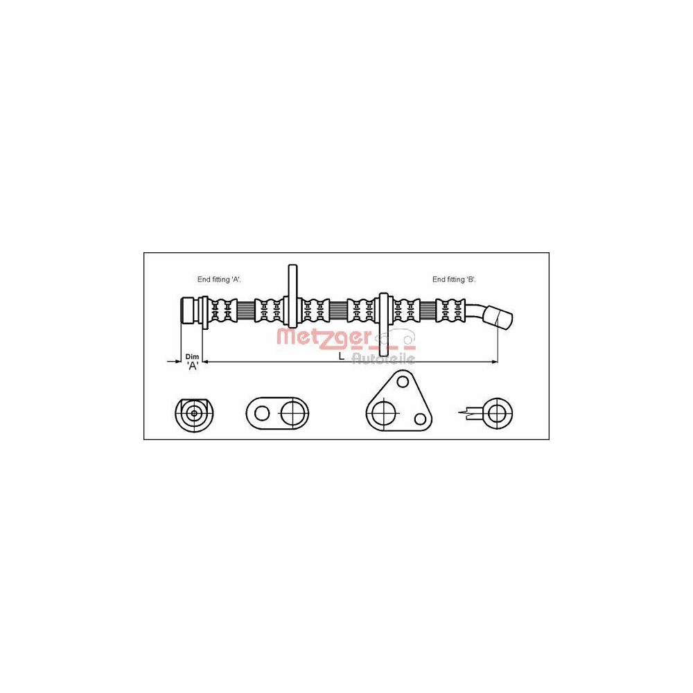 Bremsschlauch METZGER 4113500 f&uuml;r HONDA, Vorderachse rechts