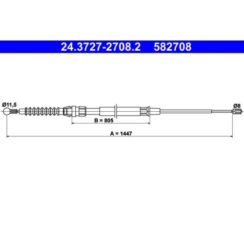 Seilzug, Feststellbremse ATE 24.3727-2708.2 für SEAT SKODA VAG, hinten