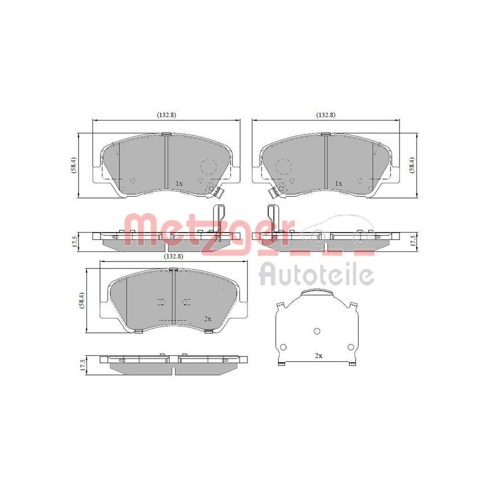 Bremsbelagsatz, Scheibenbremse METZGER 1170918 für KIA, Vorderachse