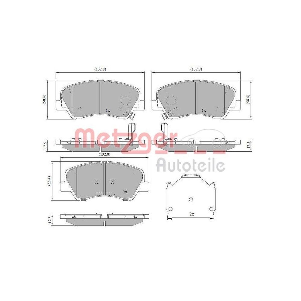 Bremsbelagsatz, Scheibenbremse METZGER 1170918 für KIA, Vorderachse