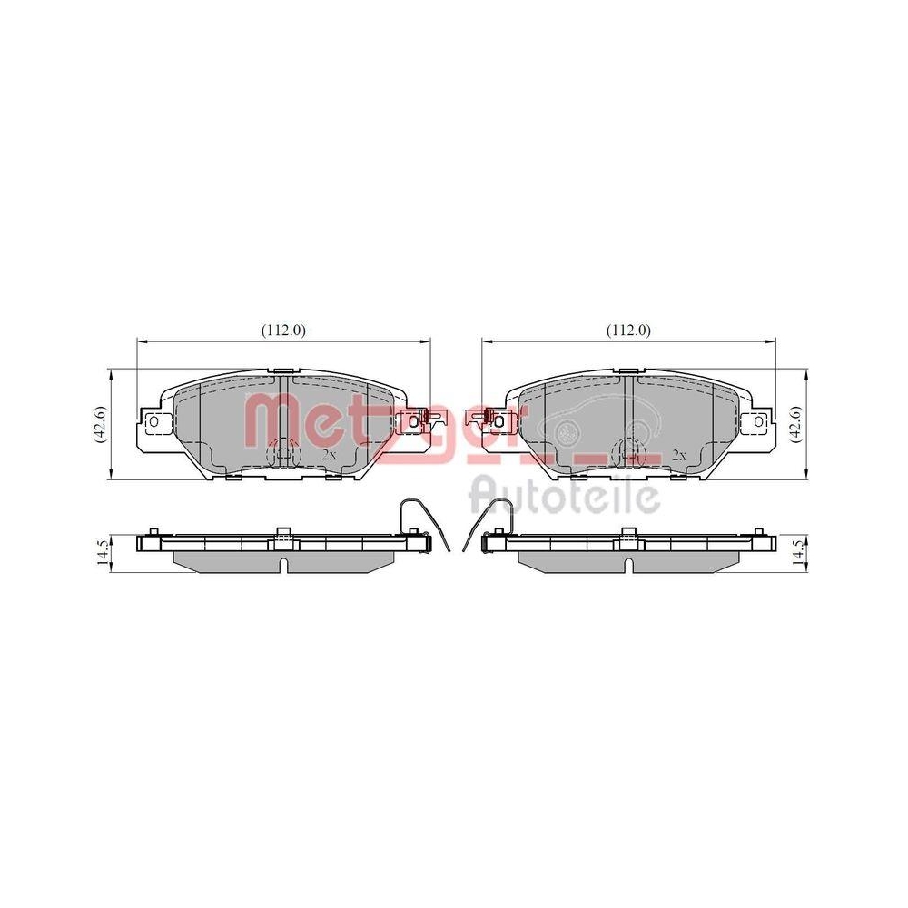 Bremsbelagsatz, Scheibenbremse METZGER 1170920 für MAZDA, Hinterachse