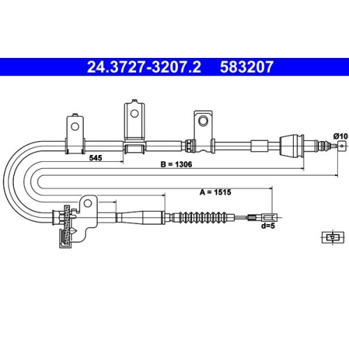 Seilzug, Feststellbremse ATE 24.3727-3207.2 für KIA, hinten rechts