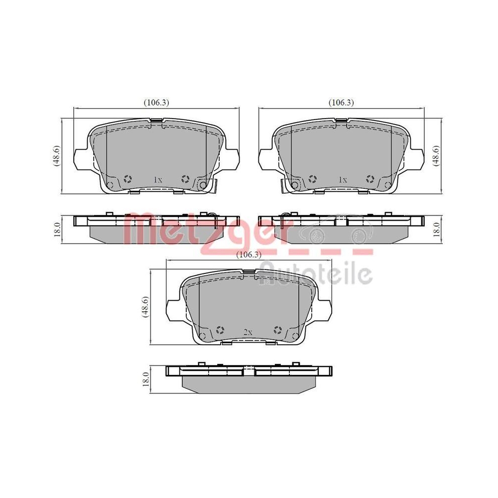 Bremsbelagsatz, Scheibenbremse METZGER 1170931 für GENERAL MOTORS, Hinterachse