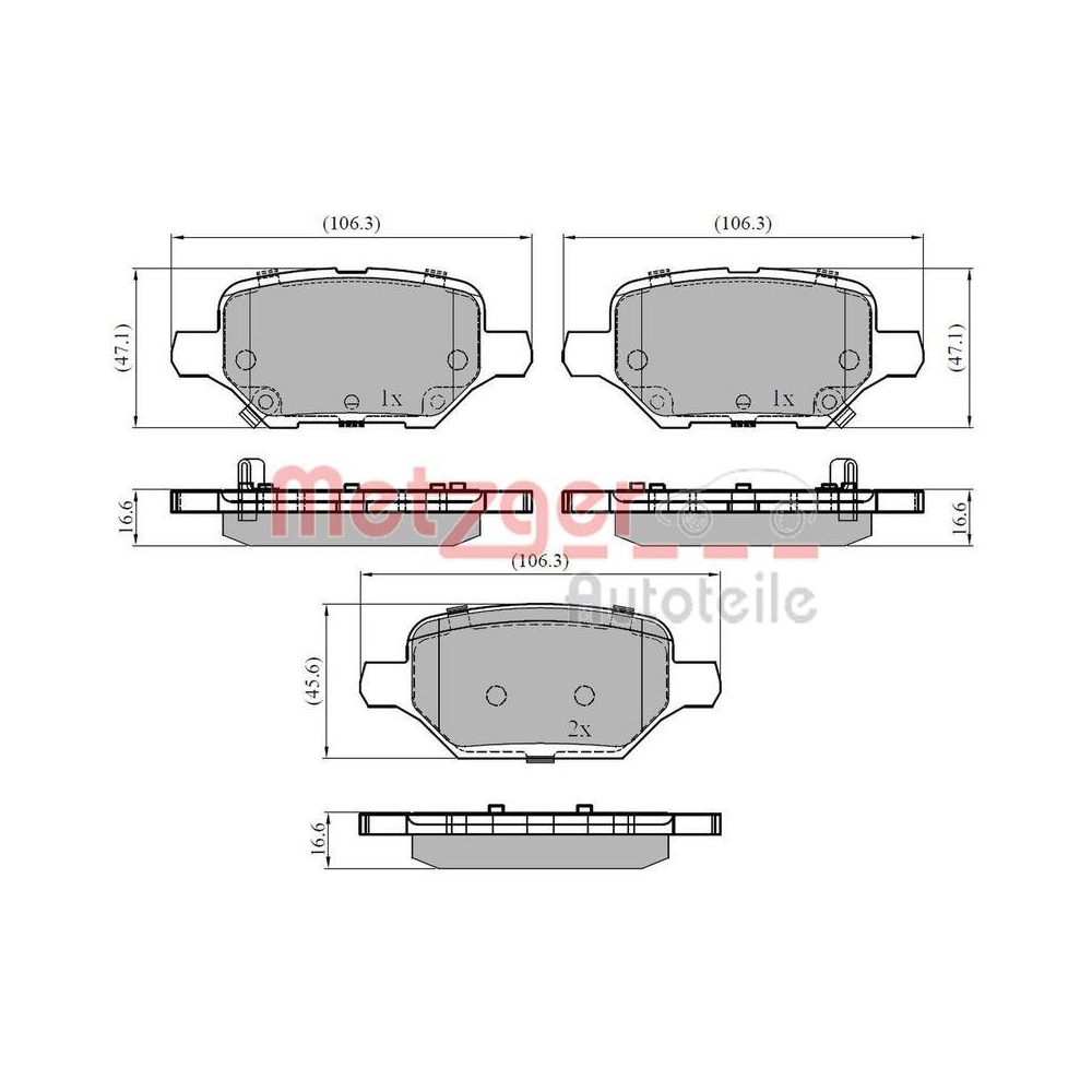 Bremsbelagsatz, Scheibenbremse METZGER 1170932 für GENERAL MOTORS, Hinterachse