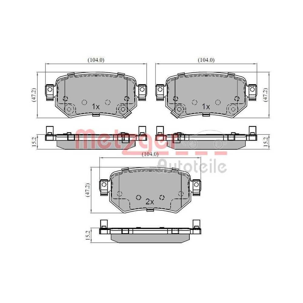 Bremsbelagsatz, Scheibenbremse METZGER 1170933 für MAZDA, Hinterachse