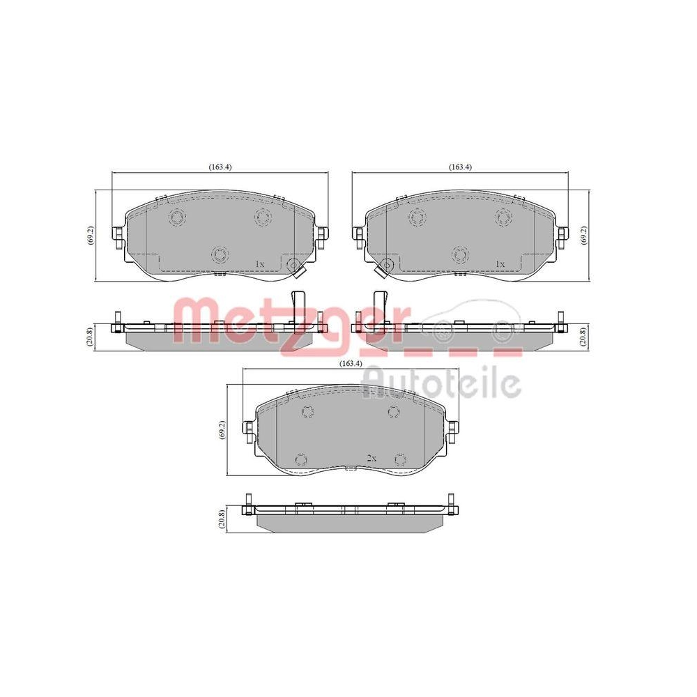 Bremsbelagsatz, Scheibenbremse METZGER 1170936 für MERCEDES-BENZ, Vorderachse