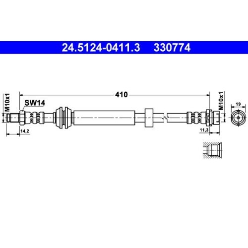 Bremsschlauch ATE 24.5124-0411.3 für FORD, Hinterachse