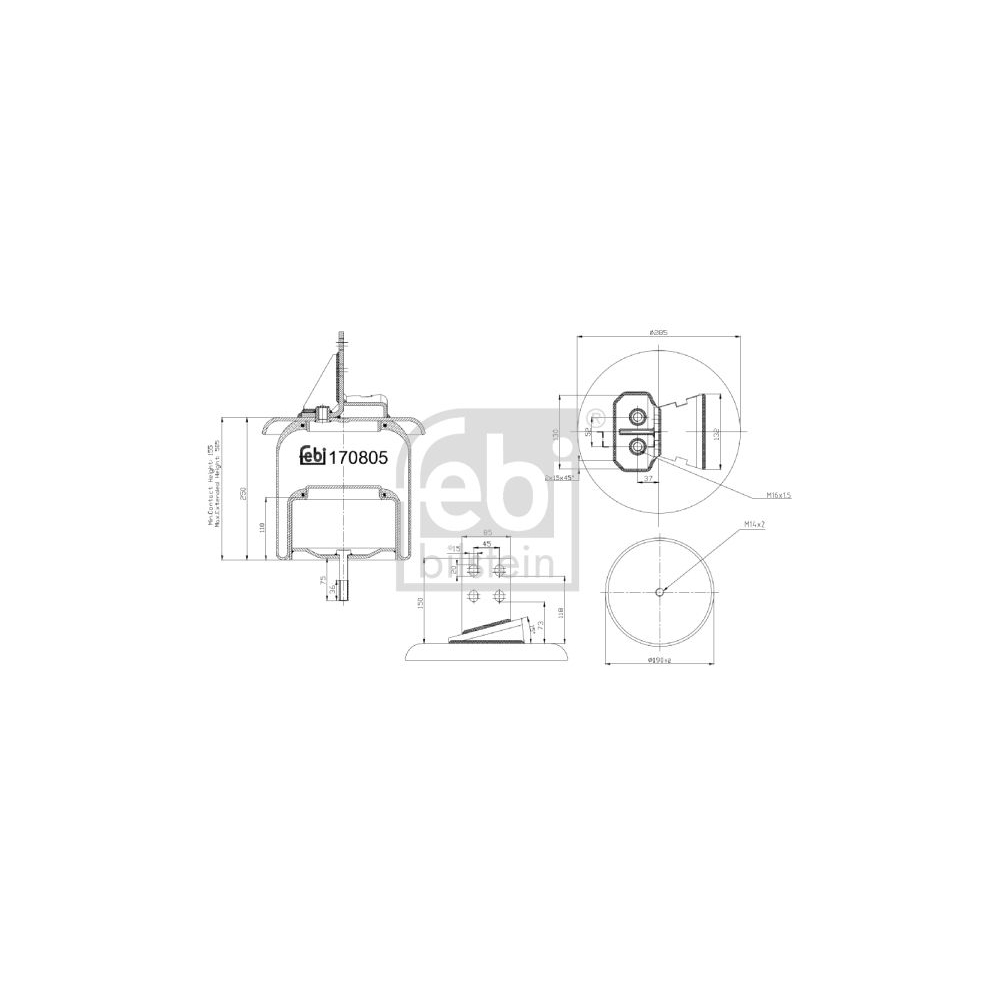 Febi Bilstein 170805 Luftfederbalg mit Stahlkolben und Kolbenstange, 1 Stück