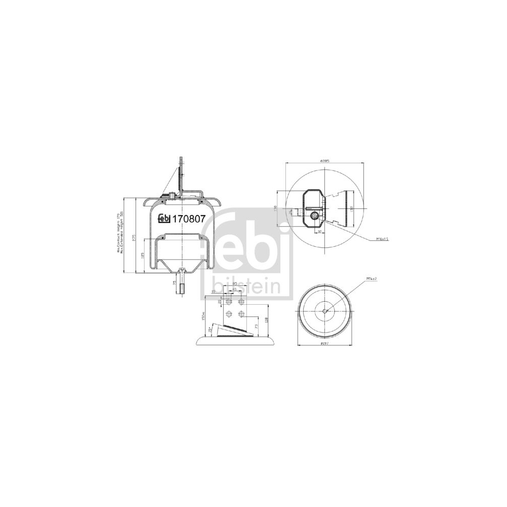 Febi Bilstein 170807 Luftfederbalg mit Stahlkolben und Kolbenstange, 1 Stück