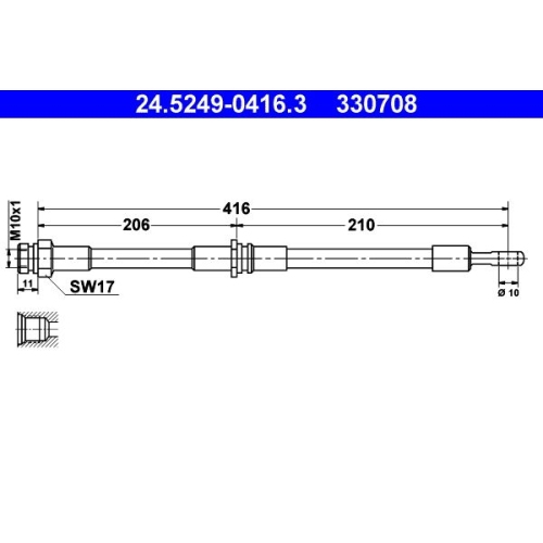 Bremsschlauch ATE 24.5249-0416.3 für MITSUBISHI VOLVO, Hinterachse