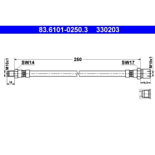 Bremsschlauch ATE 83.6101-0250.3 für PORSCHE VAG, Hinterachse, Hinterachse links