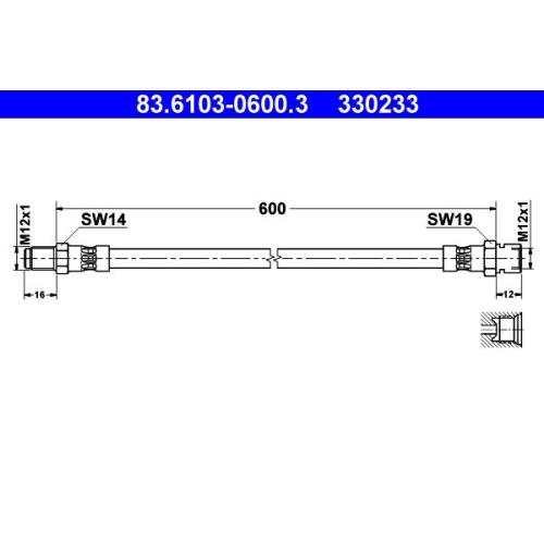 Bremsschlauch ATE 83.6103-0600.3 für BUESSING FORD HANOMAG HENSCHEL