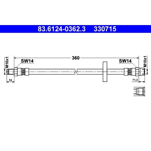 Bremsschlauch ATE 83.6124-0362.3 für VAG, Hinterachse, Vorderachse