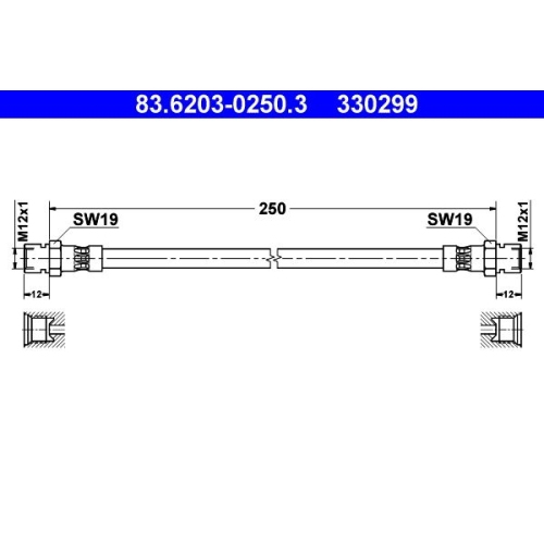 Bremsschlauch ATE 83.6203-0250.3 für MAGIRUS-DEUTZ MERCEDES-BENZ, Hinterachse