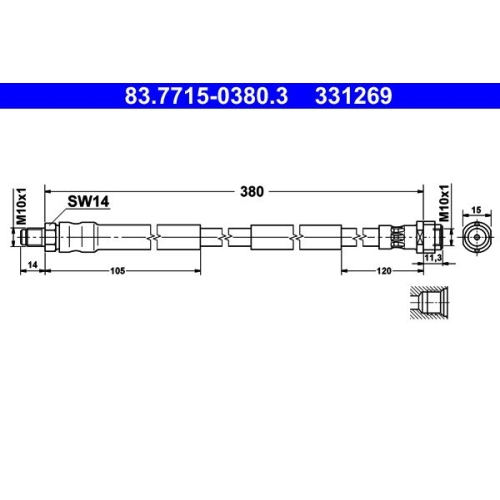 Bremsschlauch ATE 83.7715-0380.3 für MERCEDES-BENZ, Vorderachse