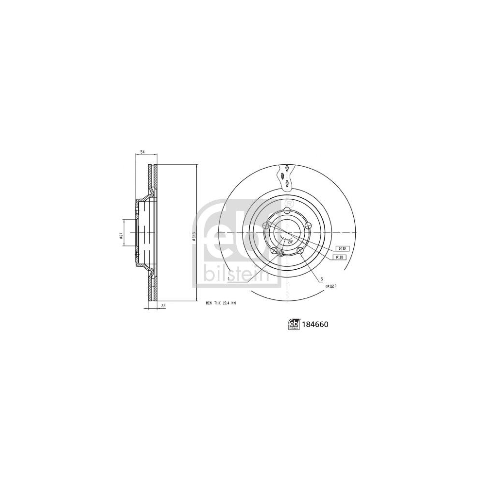 Bremsscheibe FEBI BILSTEIN 184660 für MERCEDES-BENZ, Hinterachse