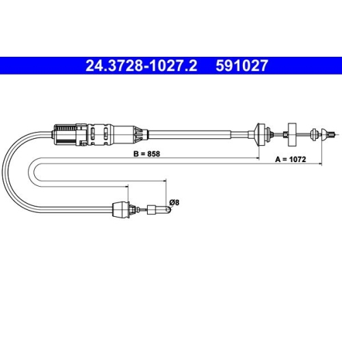 Seilzug, Kupplungsbetätigung ATE 24.3728-1027.2 für RENAULT