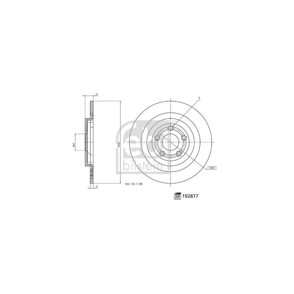 Bremsscheibe FEBI BILSTEIN 192877 für FORD FORD MOTOR COMPANY, Hinterachse