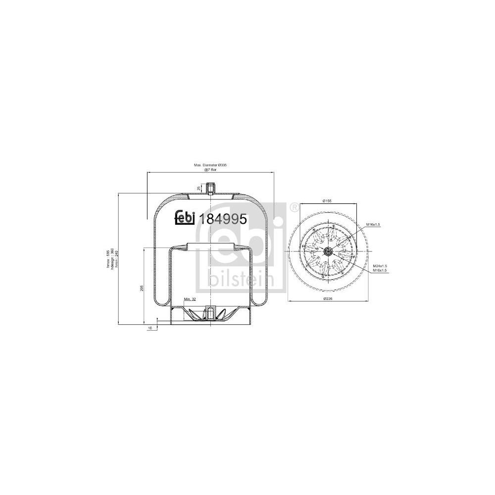 Federbalg, Luftfederung FEBI BILSTEIN 184995 für MERCEDES-BENZ, Hinterachse