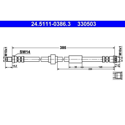 Bremsschlauch ATE 24.5111-0386.3 für NISSAN OPEL RENAULT, Hinterachse, mitte