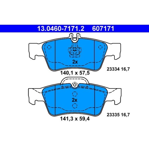 Bremsbelagsatz, Scheibenbremse ATE 13.0460-7171.2 für MERCEDES-BENZ, Hinterachse