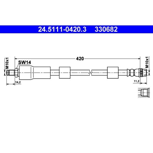 Bremsschlauch ATE 24.5111-0420.3 für CITROËN PEUGEOT, Vorderachse