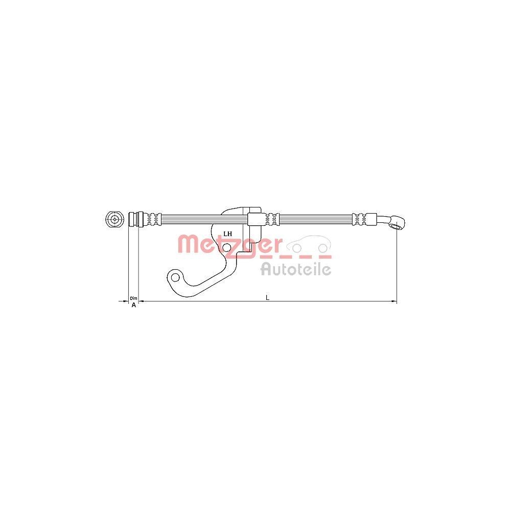 Bremsschlauch METZGER 4116229 für HYUNDAI, Vorderachse rechts