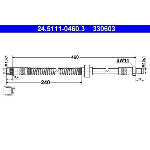 Bremsschlauch ATE 24.5111-0460.3 für CITROËN PEUGEOT, Vorderachse