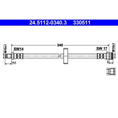 Bremsschlauch ATE 24.5112-0340.3 für CITROËN FIAT PEUGEOT, Hinterachse, mitte